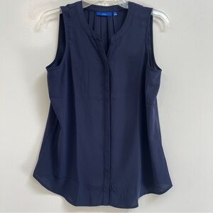 NWOT Apt. 9 Navy V Neck Sleeveless High Low Hem Front Button Placket Blouse M